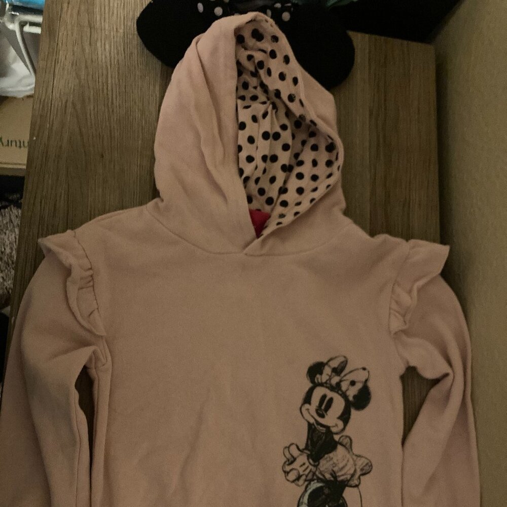 Disney Junior Classic Minnie Mouse Long Sleeve Sweatshirt 4T Light Pink Hooded